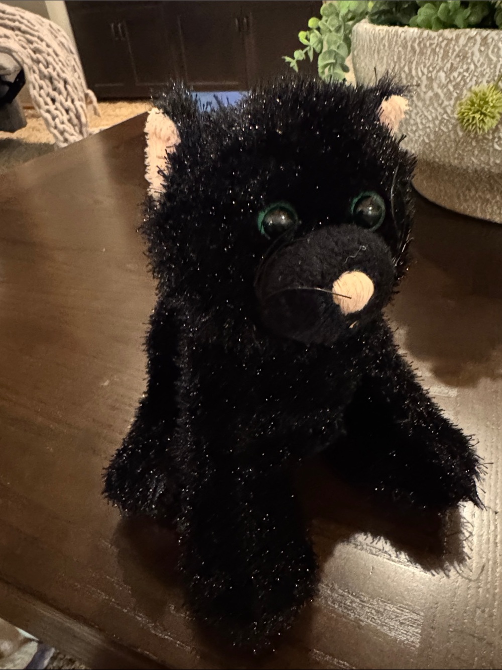 Black Plush Cat Stuffed Animal - Soft Sparkle Fur
